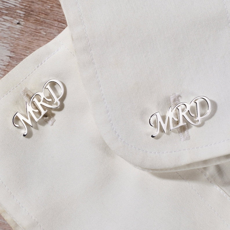 Personalized Sterling Silver Wedding Cufflinks - Custom Initials Gift for Groom, Father, and Groomsmen - Cufflinks - Bijou Her -  -  - 
