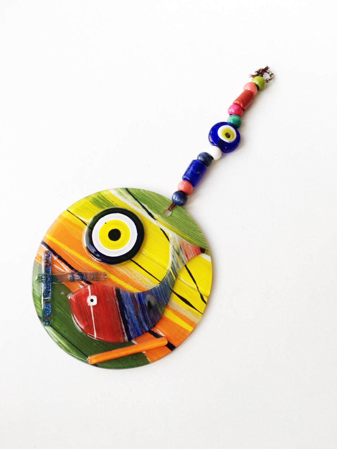 Handmade Lampwork Turkish Evil Eye Wall Hanging - Unique Fish Mosaic Art Decor for Protection and Gifting - Jewelry & Watches - Bijou Her -  -  - 