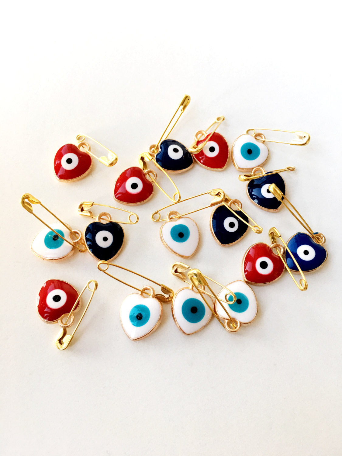 Heart-Shaped Evil Eye Safety Pin Set for Baby Shower Gift & Protection - 5 Colors Available - Jewelry & Watches - Bijou Her -  -  - 