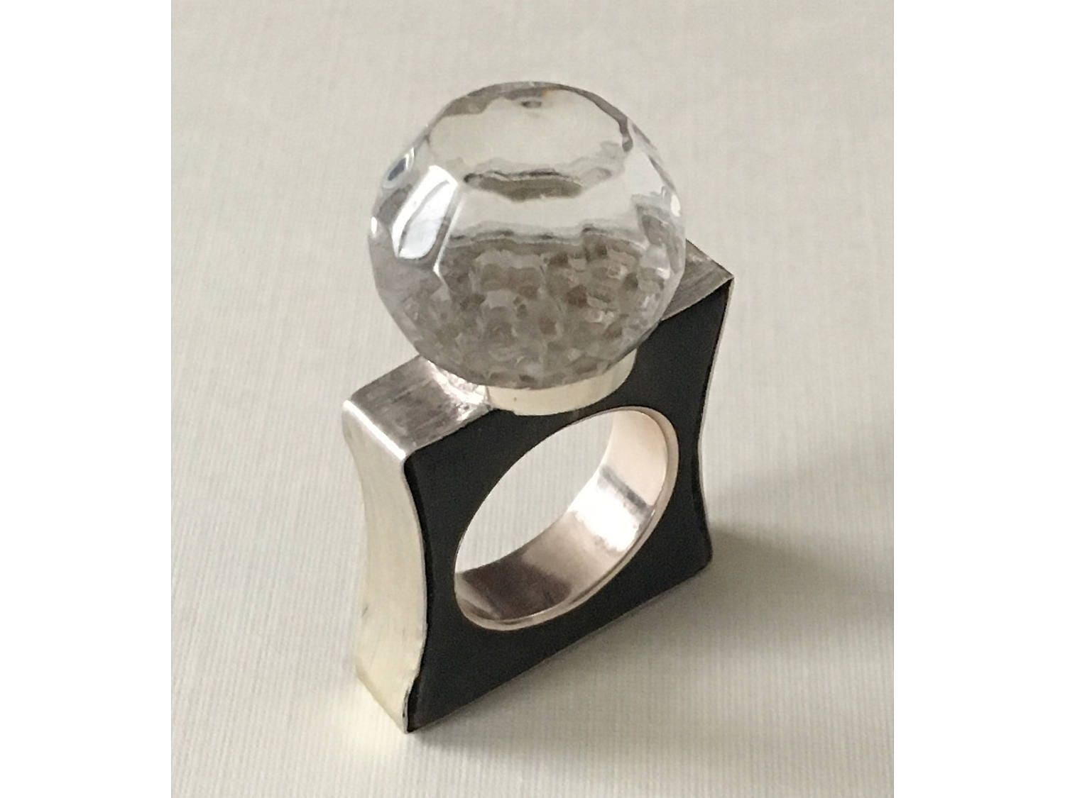 Handmade Boho Silver Horn Ring with Rhinestone for Women - Buffalo Horn and Sterling Silver - Jewelry & Watches - Bijou Her -  -  - 