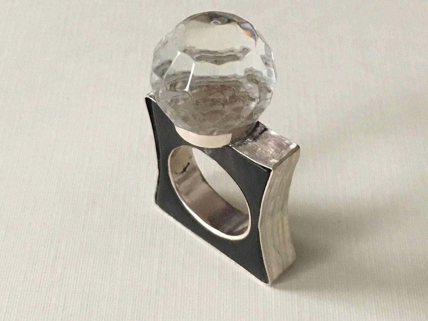 Handmade Boho Silver Horn Ring with Rhinestone for Women - Buffalo Horn and Sterling Silver - Jewelry & Watches - Bijou Her -  -  - 