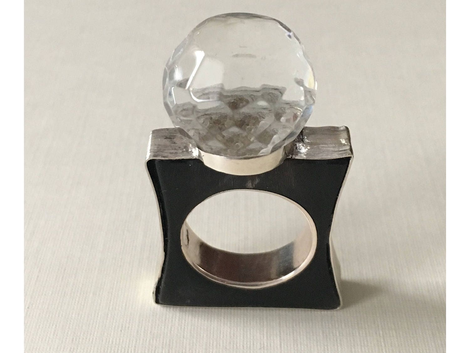 Handmade Boho Silver Horn Ring with Rhinestone for Women - Buffalo Horn and Sterling Silver - Jewelry & Watches - Bijou Her -  -  - 