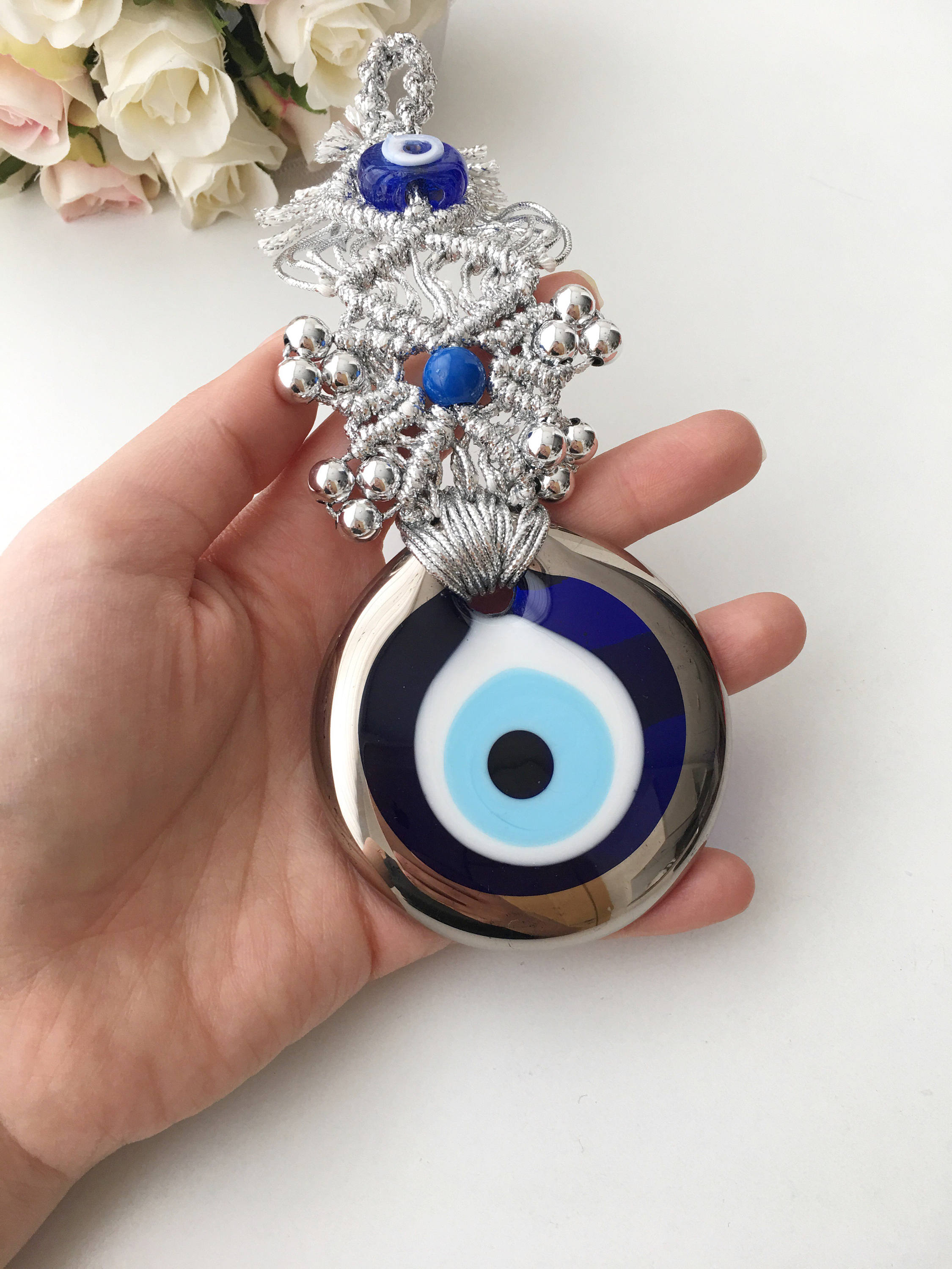 Silver Macrame Evil Eye Wall Hanging - Jewelry & Watches - Bijou Her -  -  - 