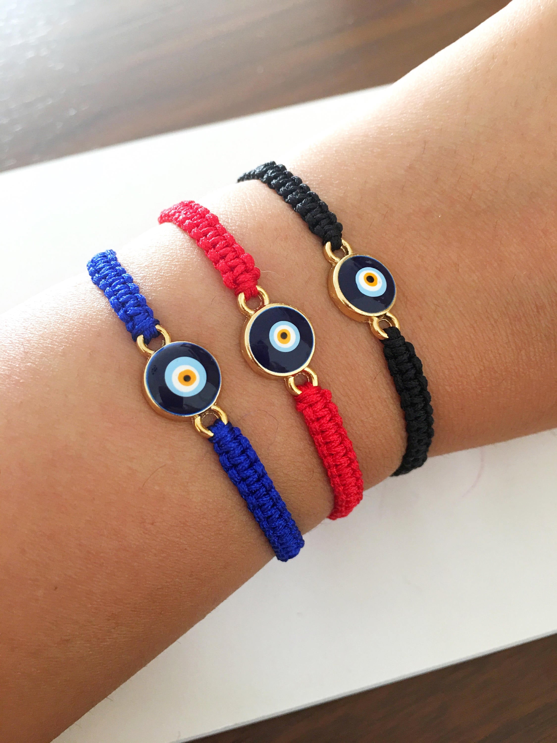 Handmade Adjustable Evil Eye Bracelet with Macrame and Color Options - Blue, Red, Black. Nazar Boncuk Jewelry. - Jewelry & Watches - Bijou Her -  -  - 