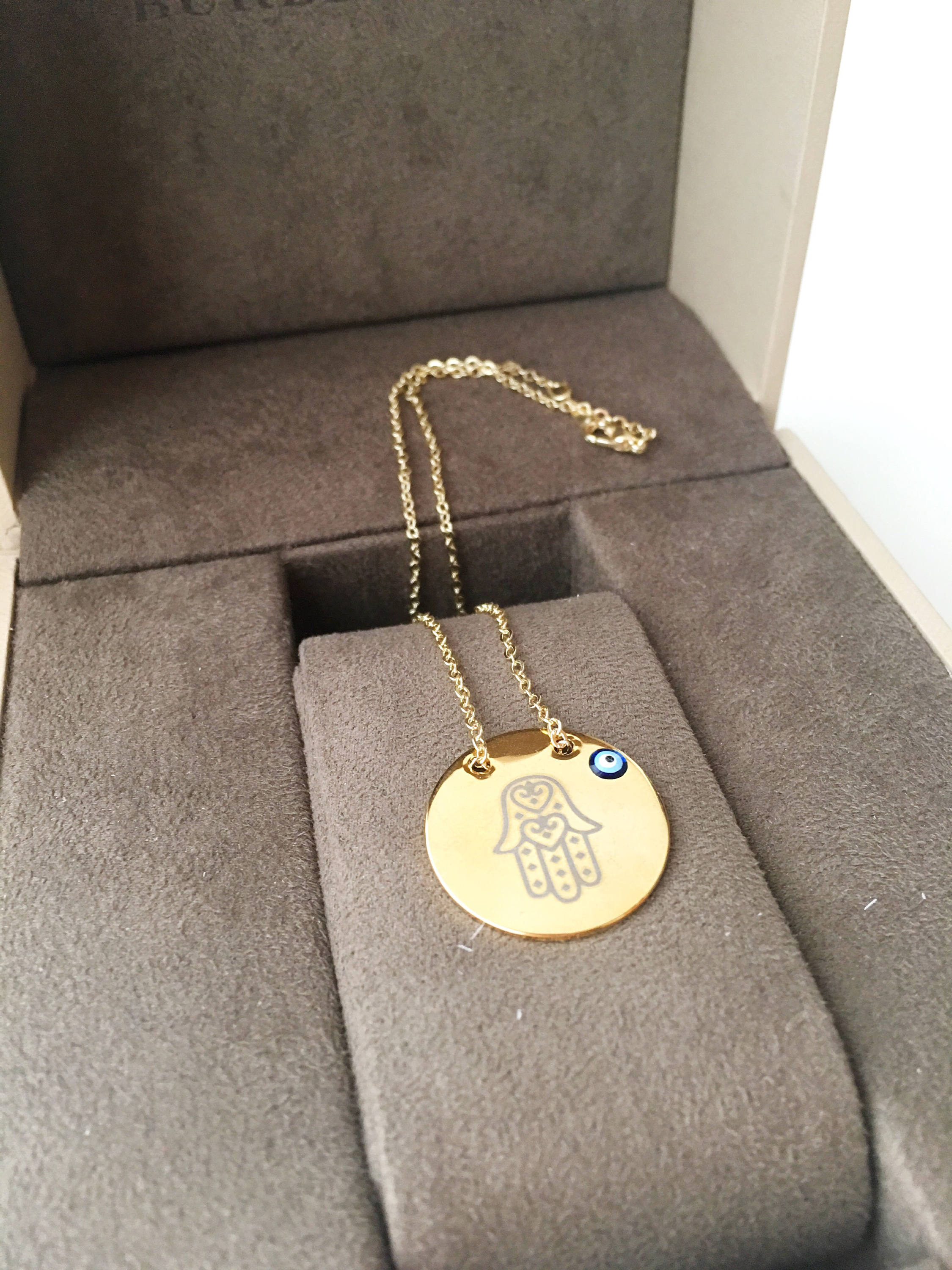 Handmade Gold Plate Hamsa Evil Eye Necklace with Nazar Boncuk Disc - Jewelry & Watches - Bijou Her -  -  - 