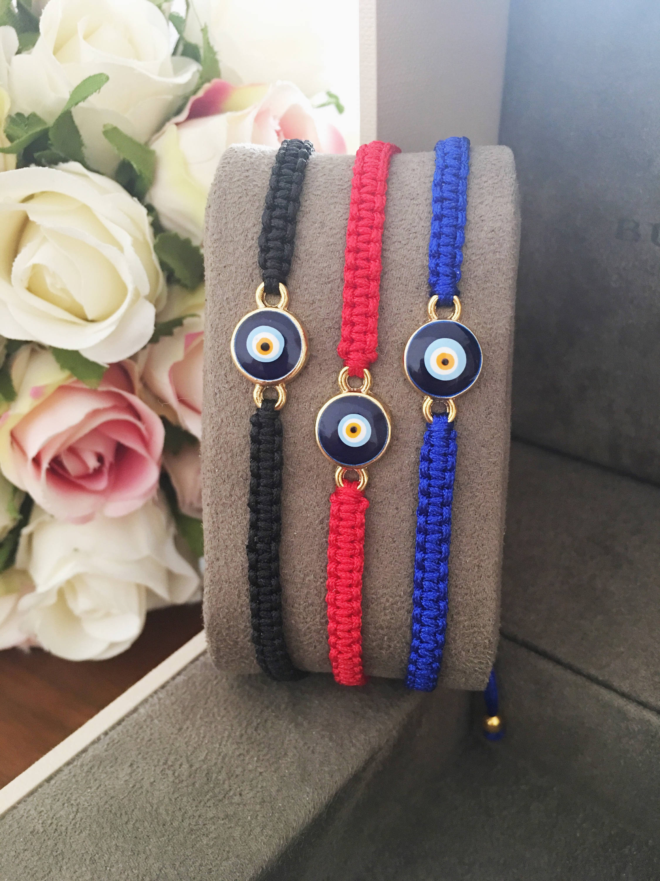 Handmade Adjustable Evil Eye Bracelet with Macrame and Color Options - Blue, Red, Black. Nazar Boncuk Jewelry. - Jewelry & Watches - Bijou Her -  -  - 