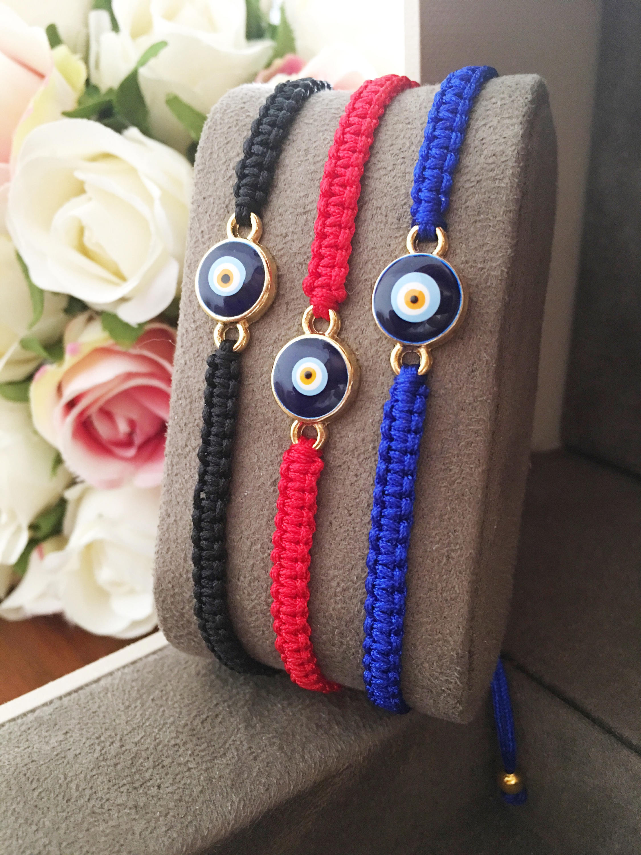 Handmade Adjustable Evil Eye Bracelet with Macrame and Color Options - Blue, Red, Black. Nazar Boncuk Jewelry. - Jewelry & Watches - Bijou Her -  -  - 