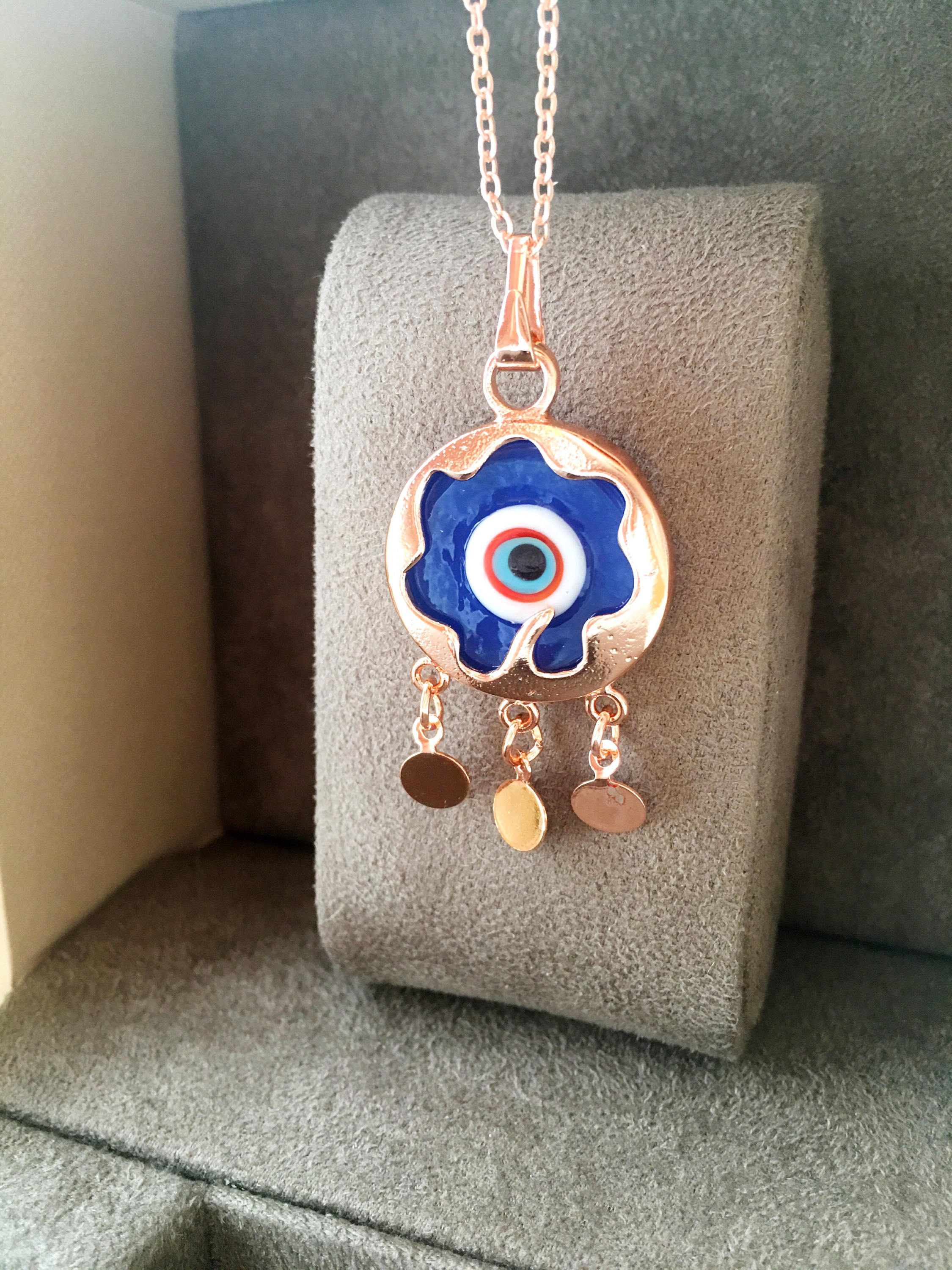 Handmade Murano Glass Evil Eye Necklace with Rose Gold Chain - Adjustable Length 50cm - Turkish Nazar Boncuk Jewelry - Jewelry & Watches - Bijou Her -  -  - 