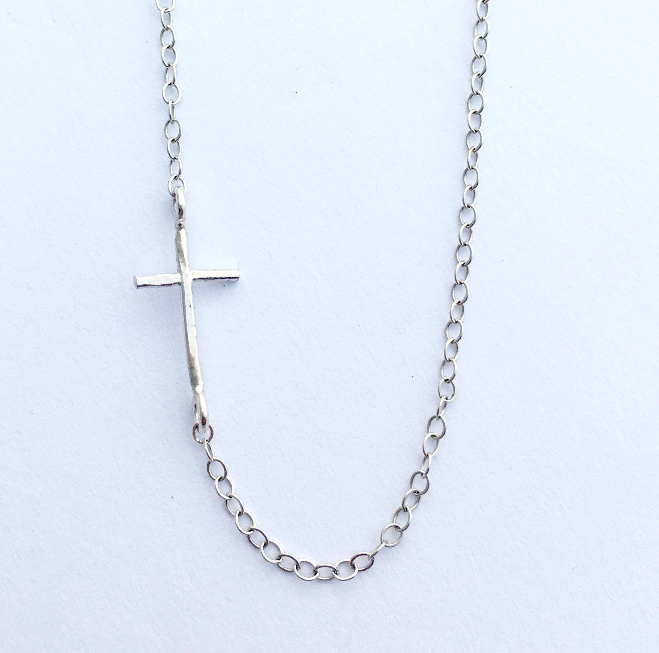 Handmade Mini Sideways Cross Necklace in Sterling Silver or Yellow Gold-Filled - Adjustable 16-18 Inches - Jewelry & Watches - Bijou Her -  -  - 