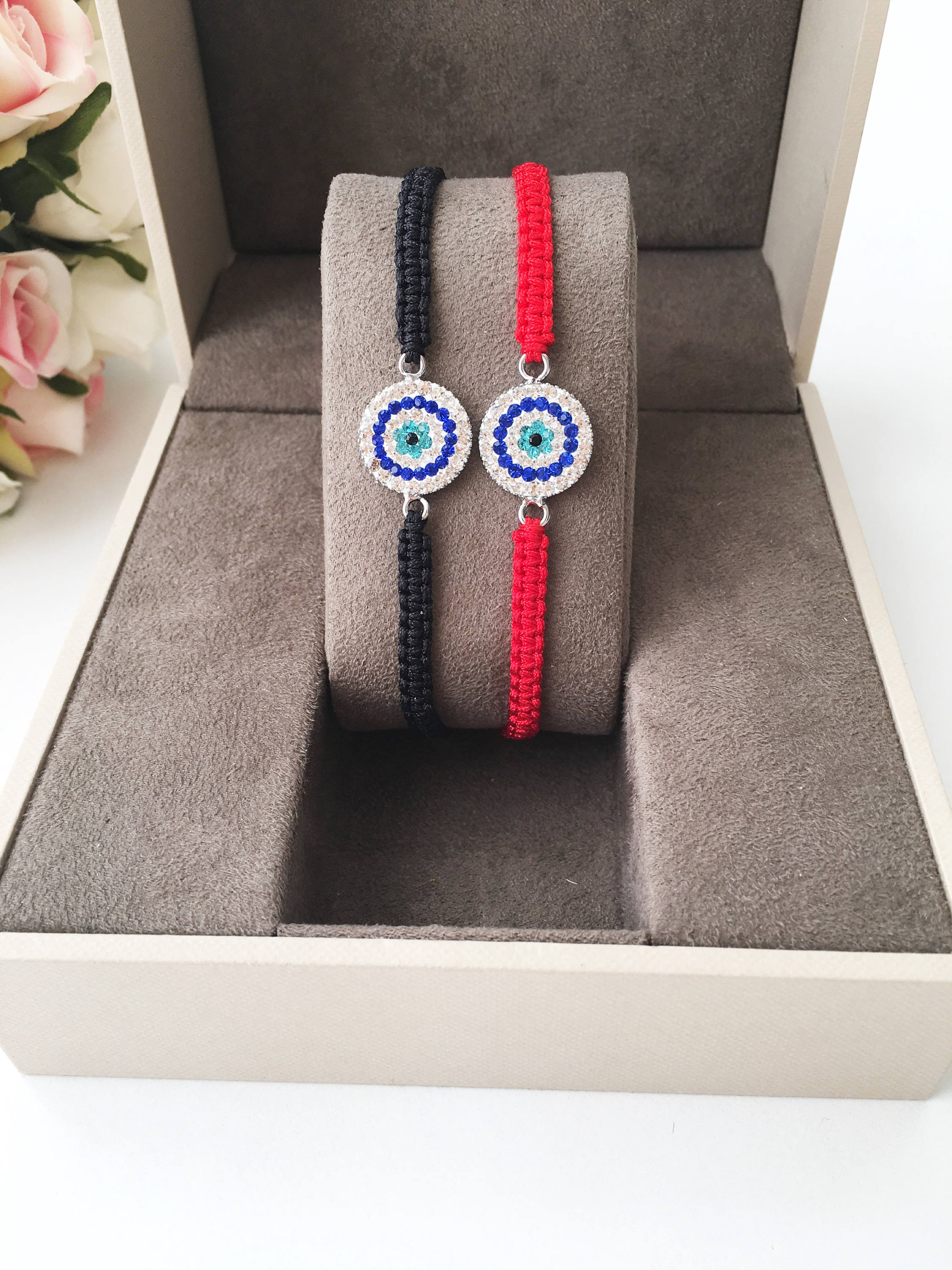 Handmade Macrame Evil Eye Charm Bracelet - Adjustable Nazar Boncuk String with Zirconia Detail - Jewelry & Watches - Bijou Her -  -  - 