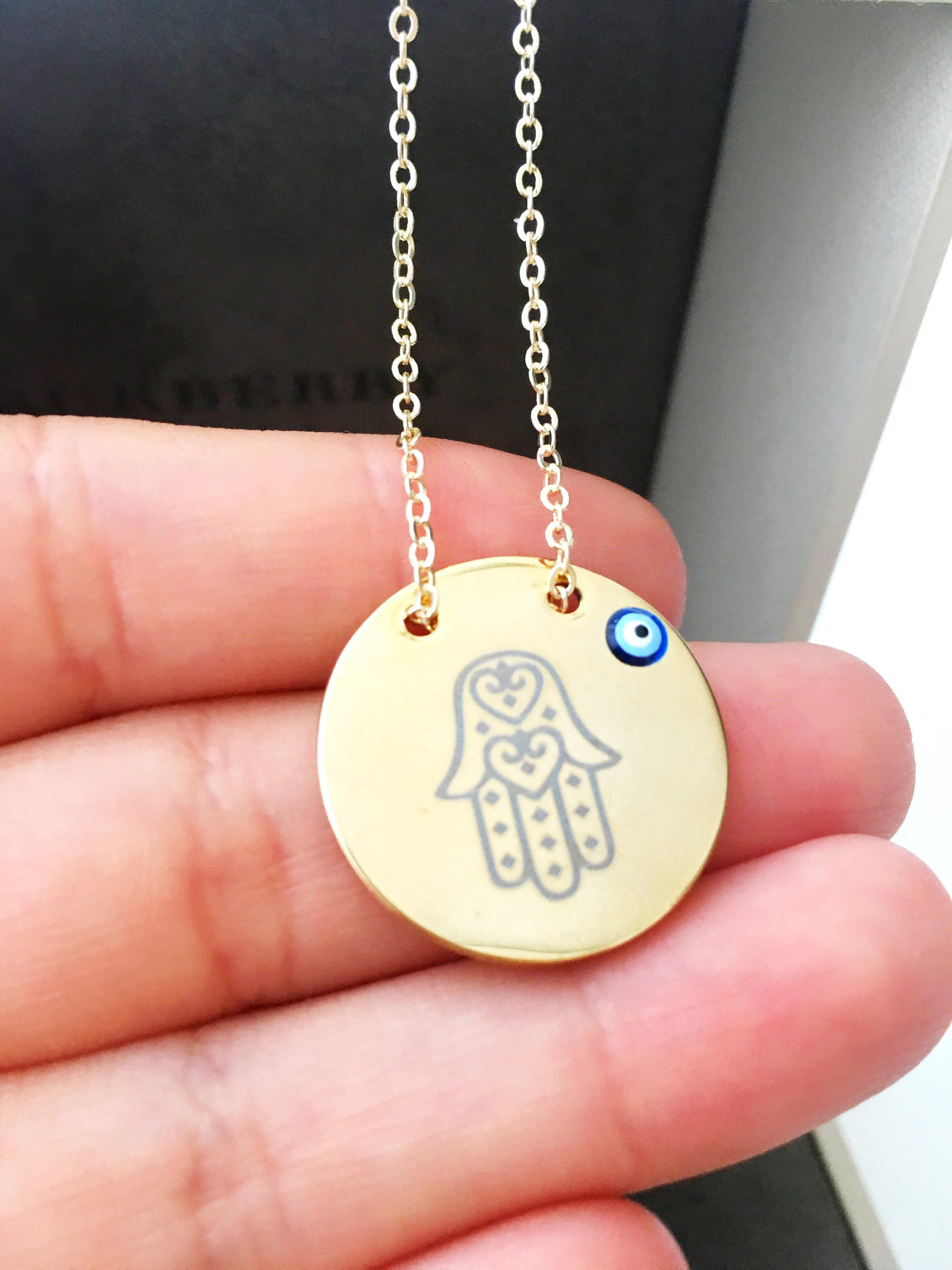 Handmade Gold Plate Hamsa Evil Eye Necklace with Nazar Boncuk Disc - Jewelry & Watches - Bijou Her -  -  - 