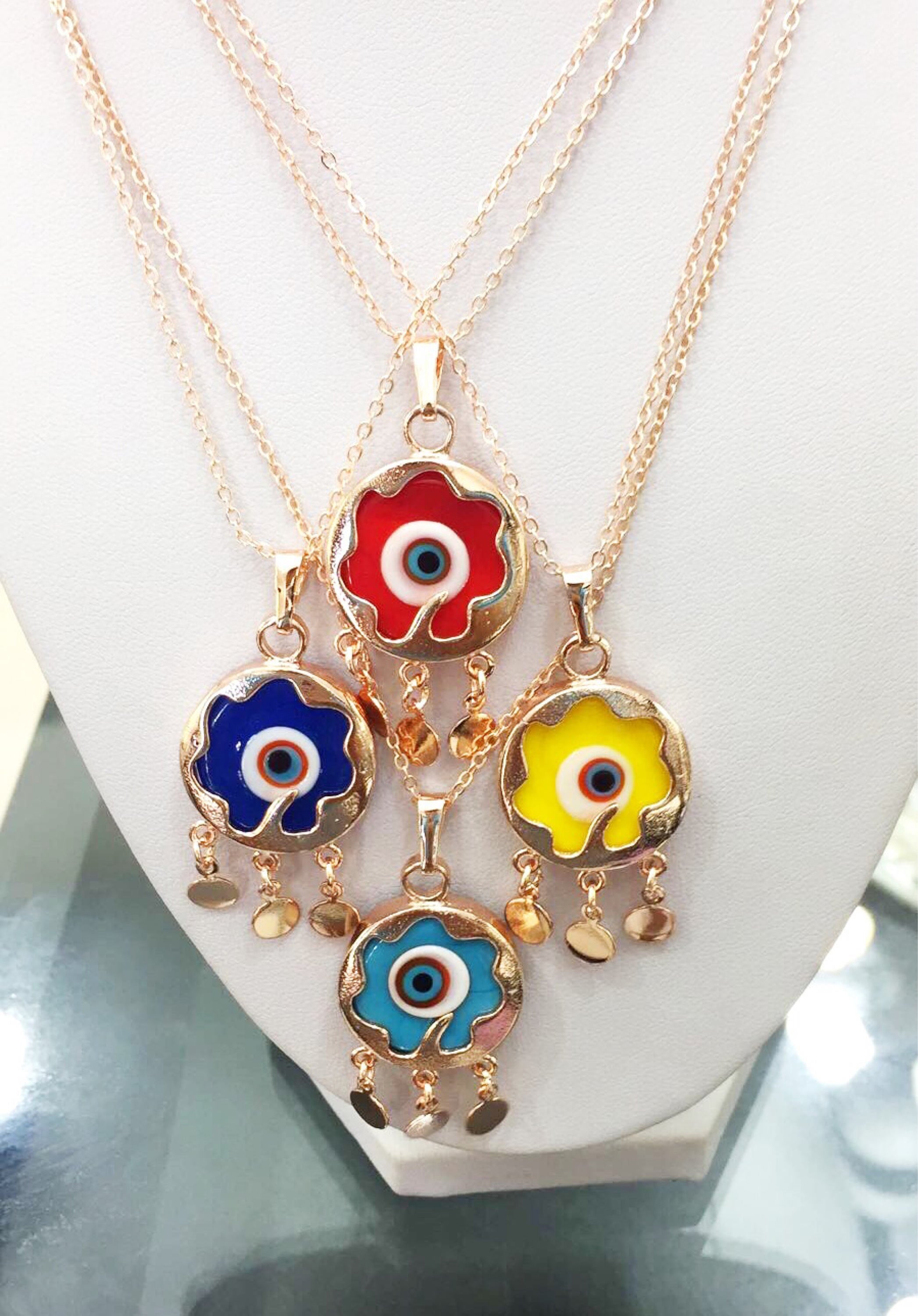 Handmade Murano Glass Evil Eye Necklace with Rose Gold Chain - Adjustable Length 50cm - Turkish Nazar Boncuk Jewelry - Jewelry & Watches - Bijou Her -  -  - 