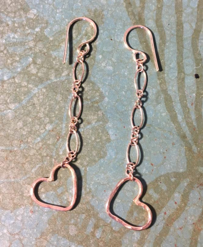 Vintage Heart Chain Earrings - Handmade Rose Gold Fill Dangle Jewelry for Special Occasions - Jewelry & Watches - Bijou Her -  -  - 