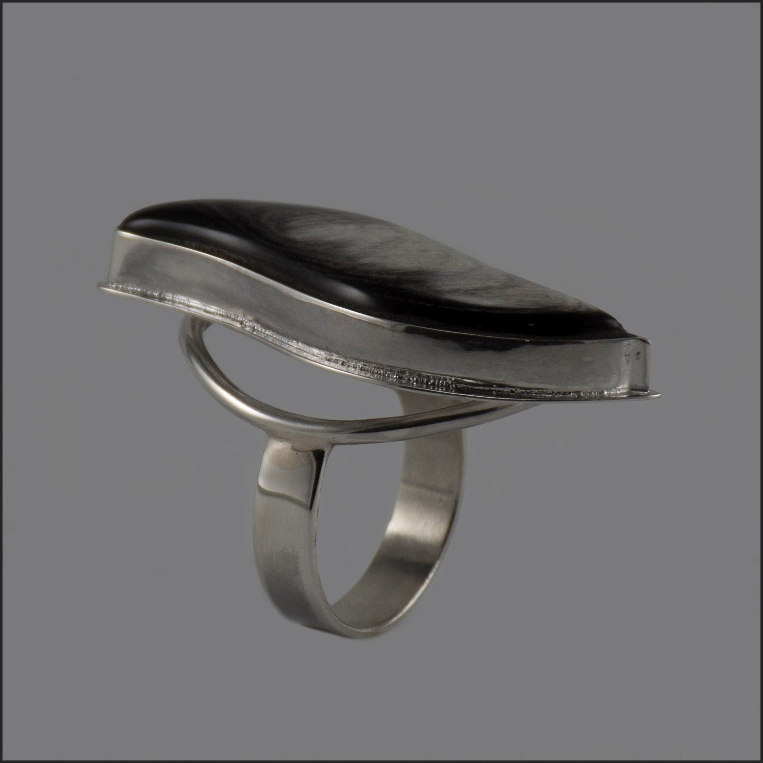 Handmade Silver Ring with Natural Horn Cabochon - Unique Boho Jewelry - Jewelry & Watches - Bijou Her -  -  - 