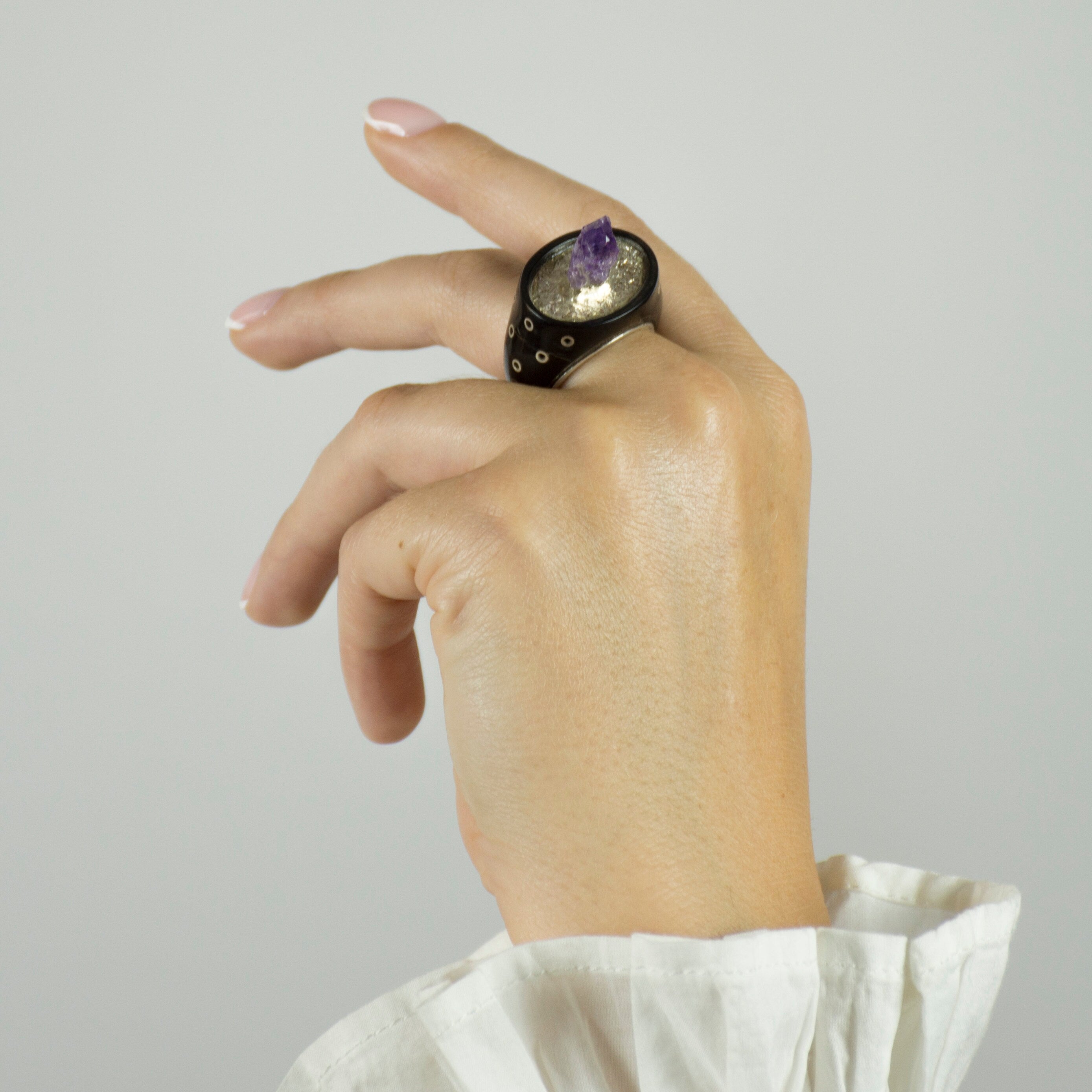 Handmade Multi-Gemstone Ring with Amethyst Stone in 925 Sterling Silver and Bull Horns - Jewelry & Watches - Bijou Her -  -  - 