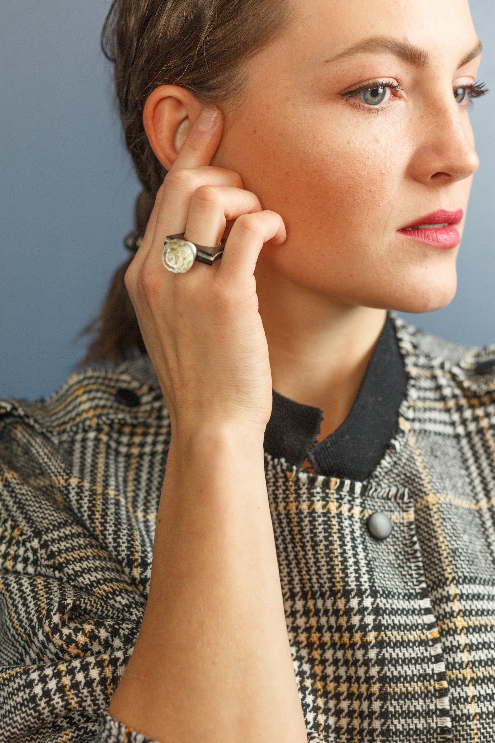 Handmade Boho Silver Horn Ring with Rhinestone for Women - Buffalo Horn and Sterling Silver - Jewelry & Watches - Bijou Her -  -  - 
