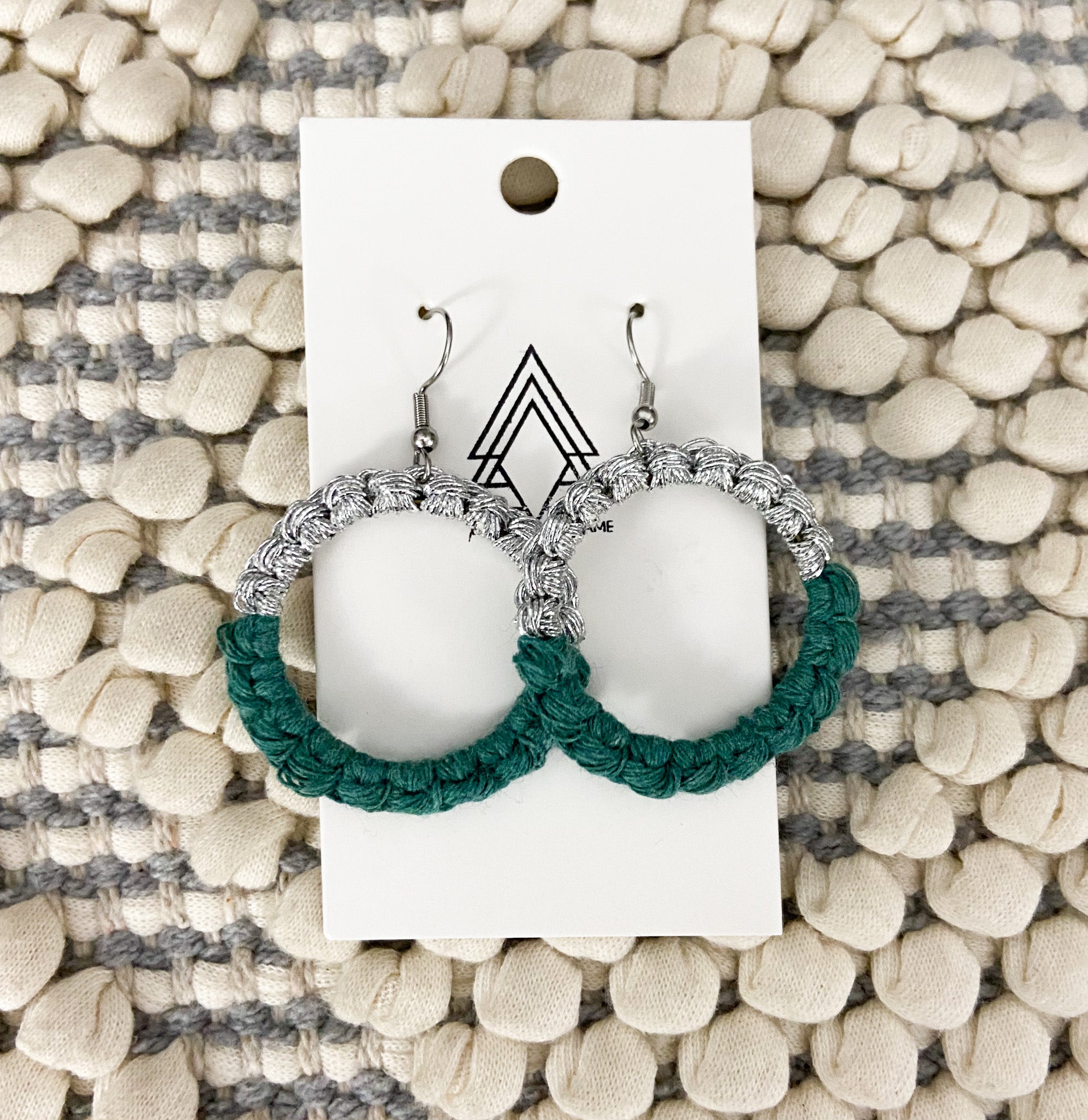 Lightweight Silver and Teal Macrame Cotton Body Jewelry - Earrings - Bijou Her -  -  - 