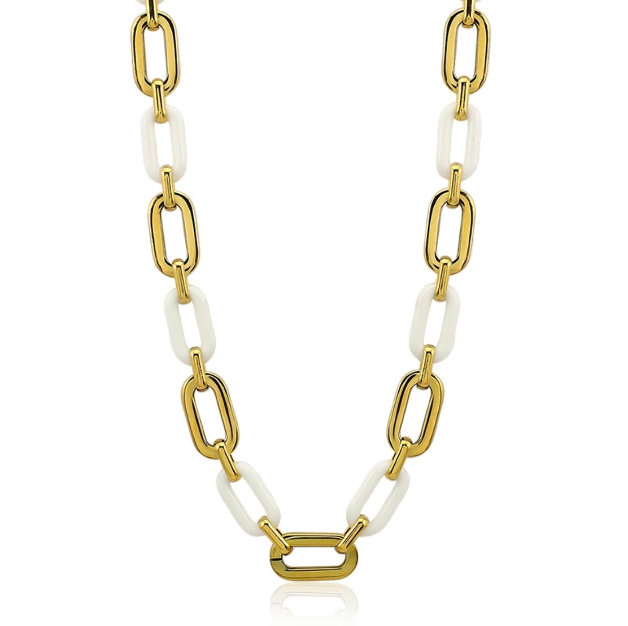 White Acrylic Link Necklace - 18k Gold Plated Stainless Steel - Jewelry & Watches - Bijou Her -  -  - 