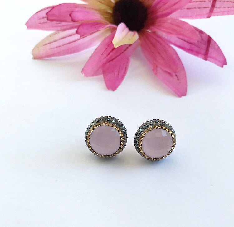 Light Pink Sterling Silver Stud Earrings - Yellow Gold Plated, Made to Order, Natural Variations. - Jewelry & Watches - Bijou Her -  -  - 