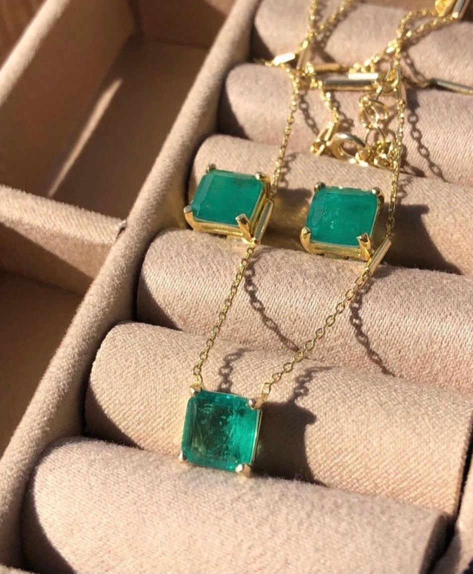 Sparkling Paraiba Necklace and Earrings Set - 925 Sterling Silver, Yellow Gold Plated, Green Stones - Jewelry & Watches - Bijou Her -  -  - 