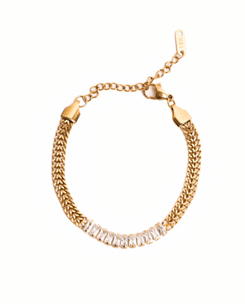 Marissa Cuban Chain Bracelet - Glittering Baguette Stones on 3D Woven Link - Jewelry & Watches - Bijou Her - Color -  - 