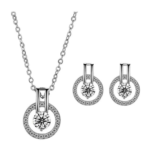 Silver Cubic Zirconia Necklace and Earring Set - Elegant Jewelry for Women - Jewelry & Watches - Bijou Her - Style -  - 