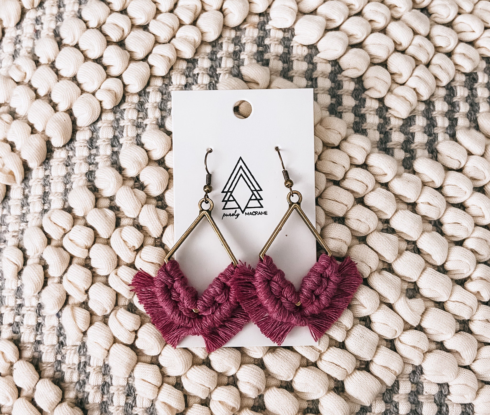 Lightweight Fuchsia Macrame Cotton Diamond Earrings - Earrings - Bijou Her -  -  - 