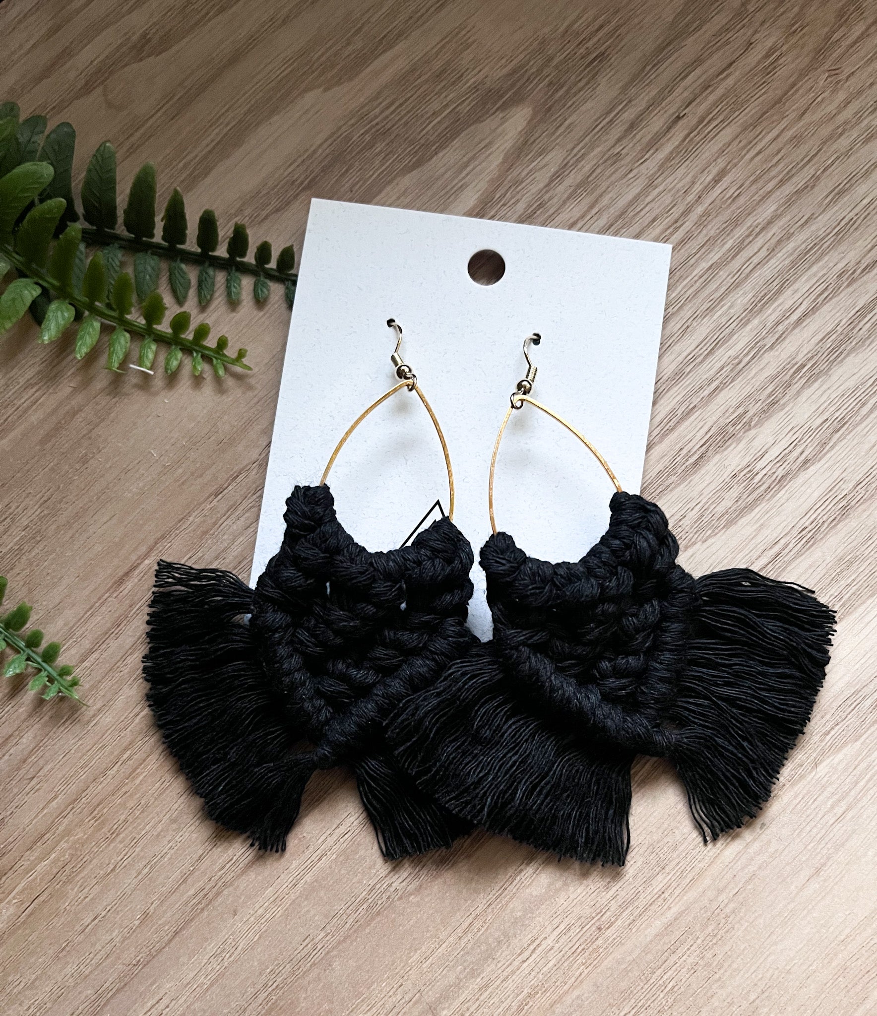 Lightweight Black Macrame Teardrop Earrings - Lead and Nickel Free - Earrings - Bijou Her -  -  - 