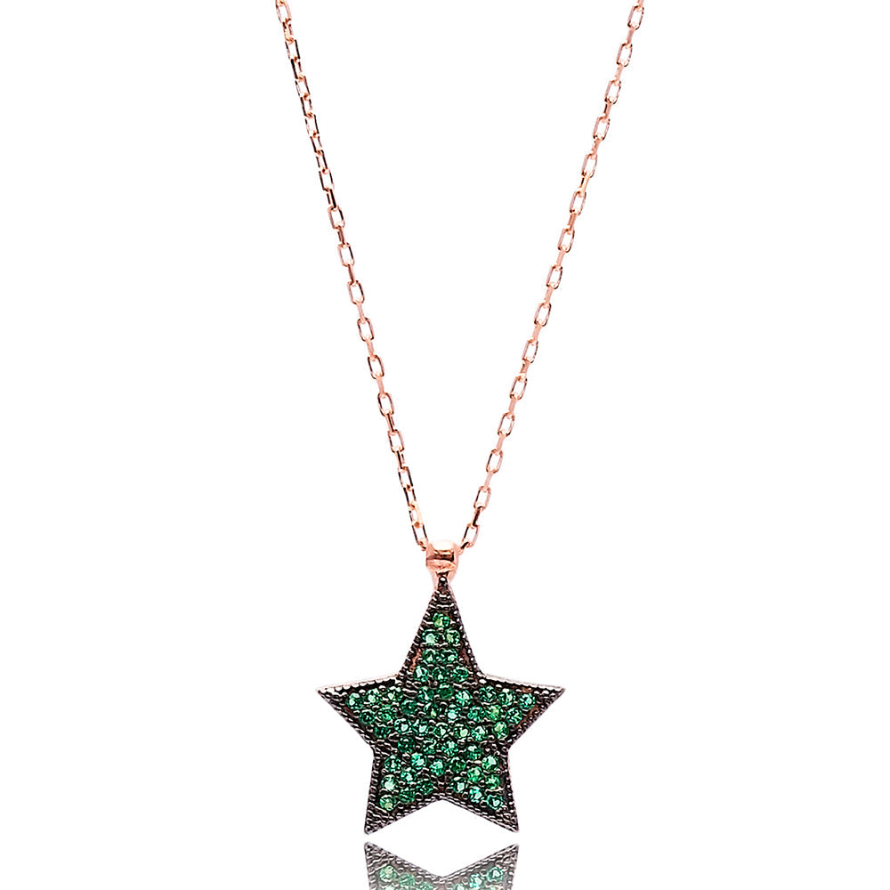 Isra Star Necklace: Sparkling CZs in Antique Finish - Jewelry & Watches - Bijou Her -  -  - 