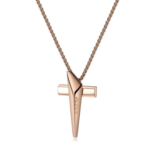 Hypoallergenic Belief Cross Necklace in Gold, Rose Gold, and Silver Stainless Steel for Women - Jewelry & Watches - Bijou Her - Color -  - 