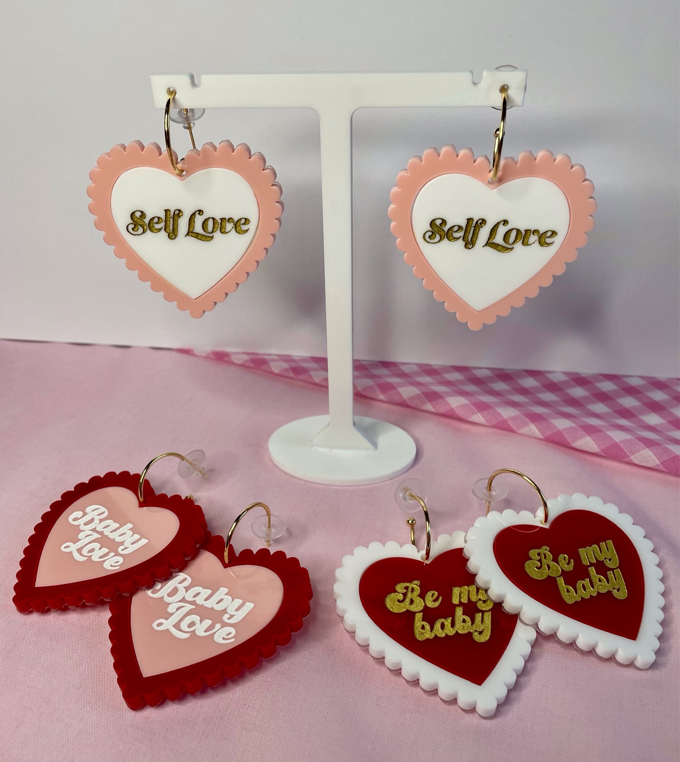 Sweethearts Collection: Baby Love Hoop Earrings - Laser Cut Acrylic Jewelry - Jewelry & Watches - Bijou Her -  -  - 