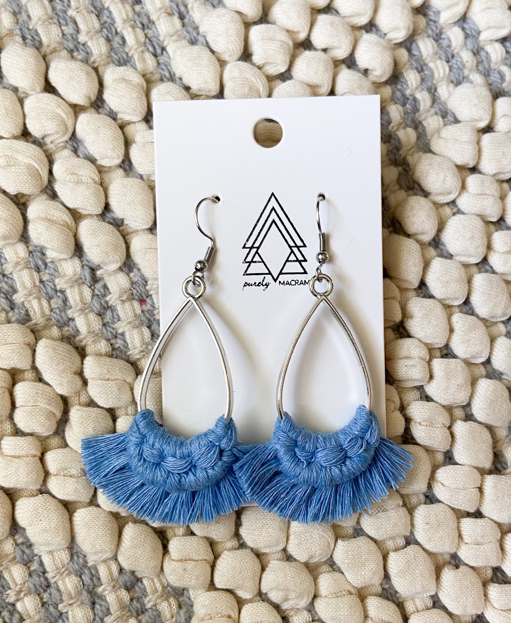 Lightweight Blue Macrame Teardrop Earrings - Earrings - Bijou Her -  -  - 