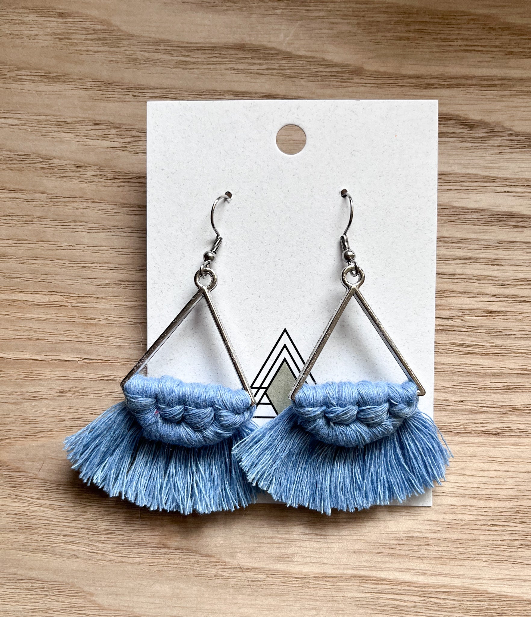 Lightweight Sky Blue Macrame Triangle Earrings - Lead and Nickel Free - Earrings - Bijou Her -  -  - 