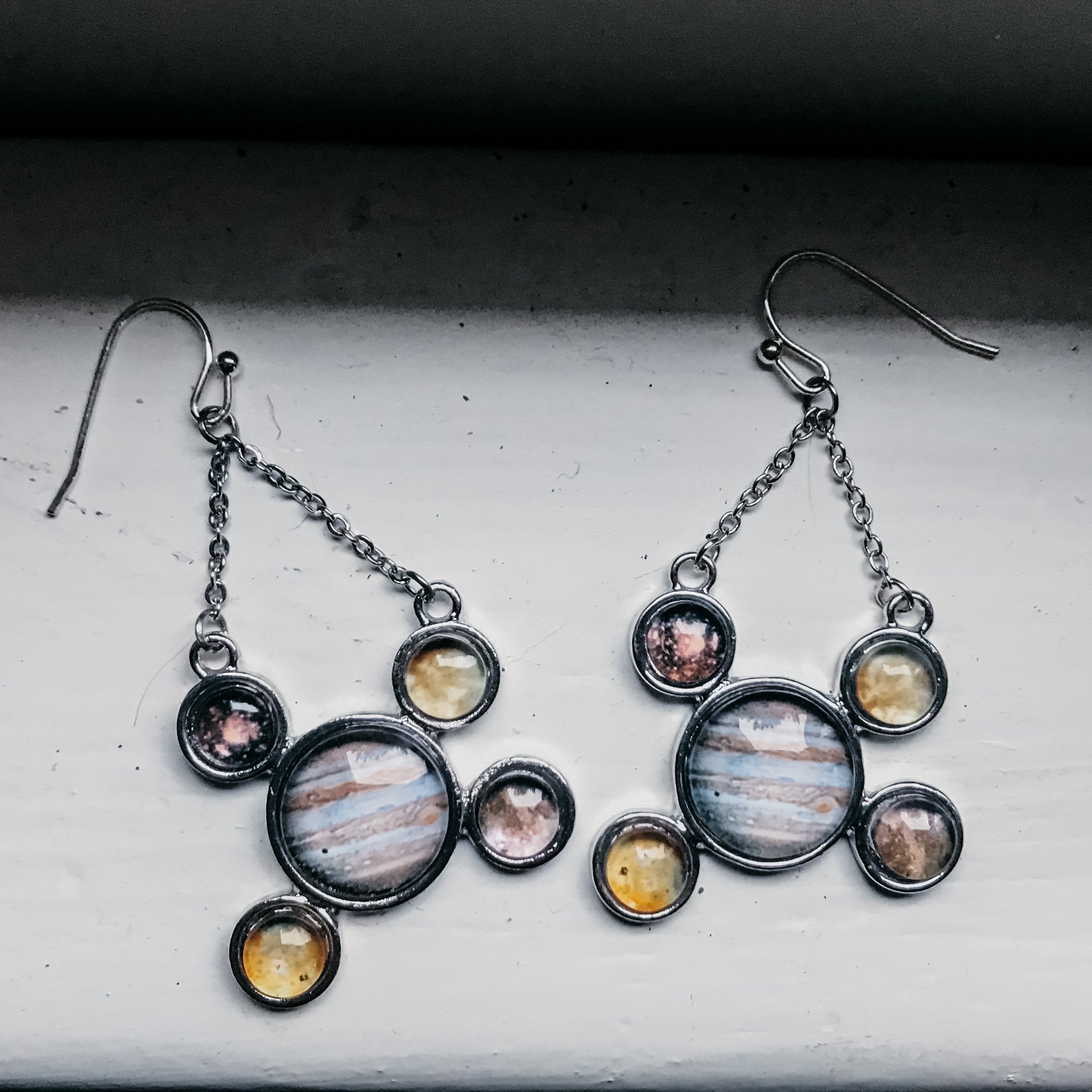 Jupiter and Galilean Moons Silver Dangle Earrings - Handcrafted Science Jewelry for Stargazers - Jewelry & Watches - Bijou Her -  -  - 