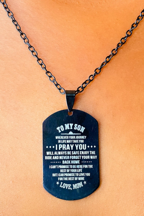 Military Tag Necklace - A Mother's Love Is Forever, To My Son, I Pray For You - Keepsake in Gold or Silver Zinc Alloy - Earrings - Bijou Her - Color -  - 