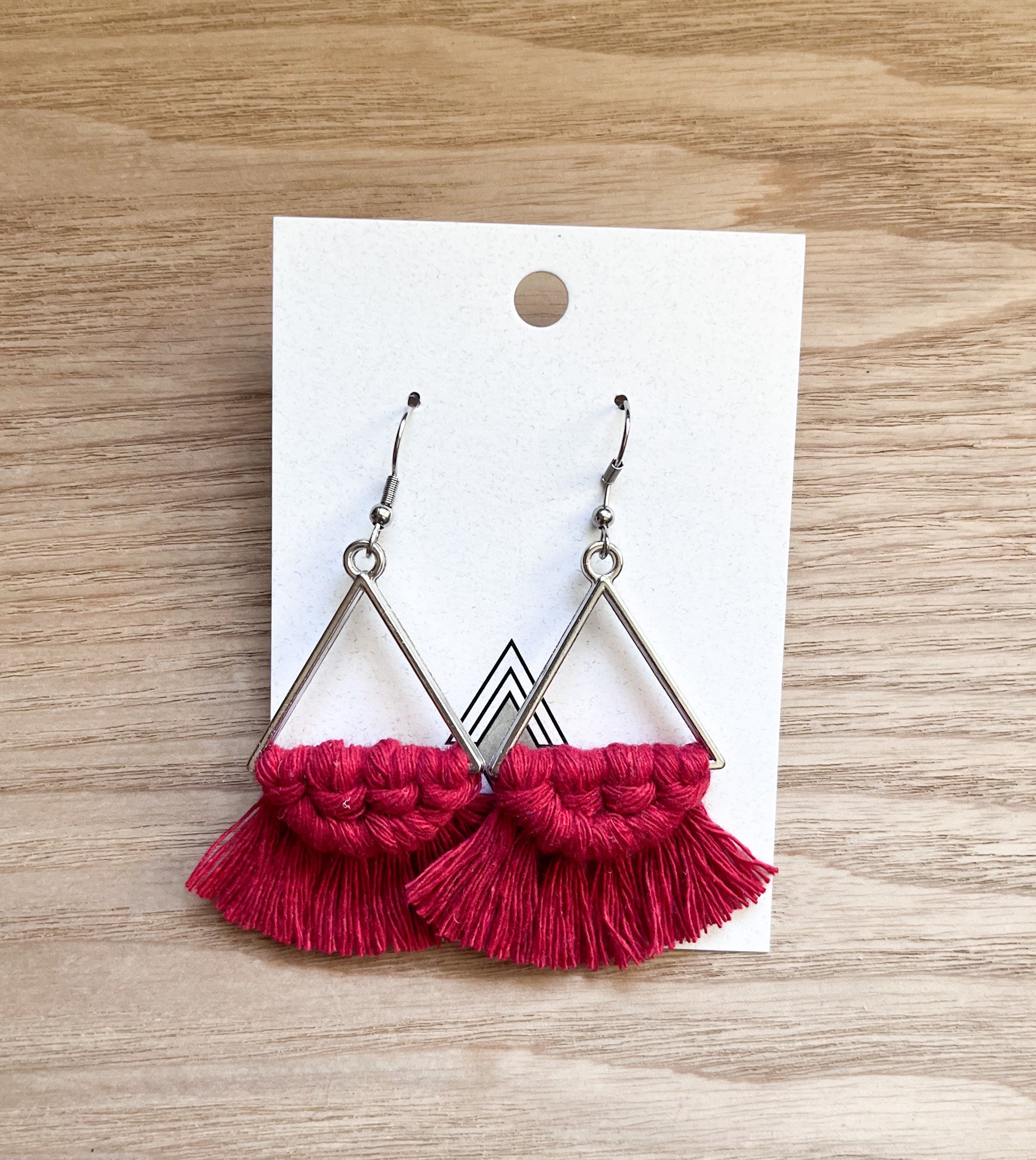 Lightweight Winter Red Cotton Cord Triangles - Earrings - Bijou Her -  -  - 