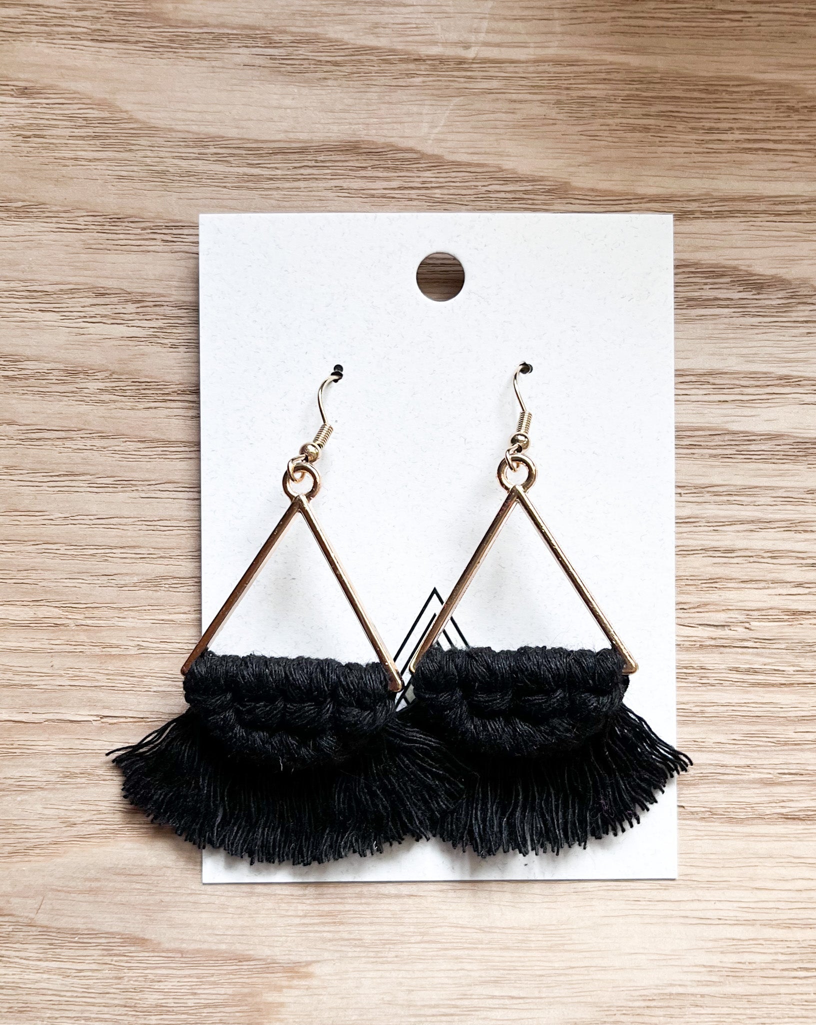 Lightweight Black Macrame Cotton Triangle Earrings - Lead and Nickel Free - Earrings - Bijou Her -  -  - 