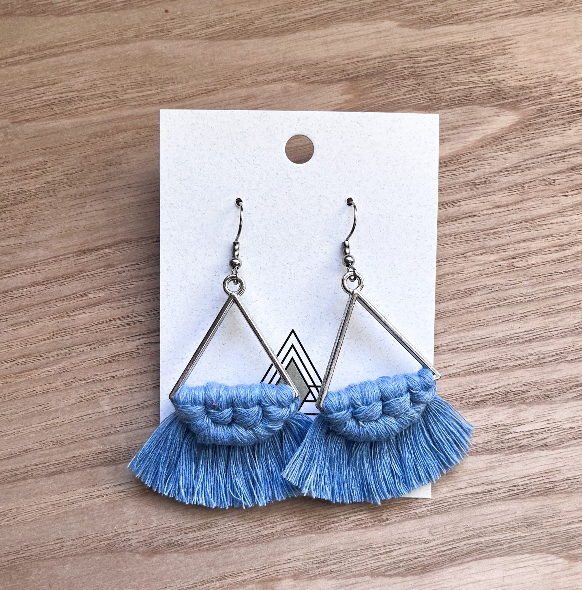 Lightweight Summer Blue Cotton Cord Triangle Earrings - Earrings - Bijou Her -  -  - 