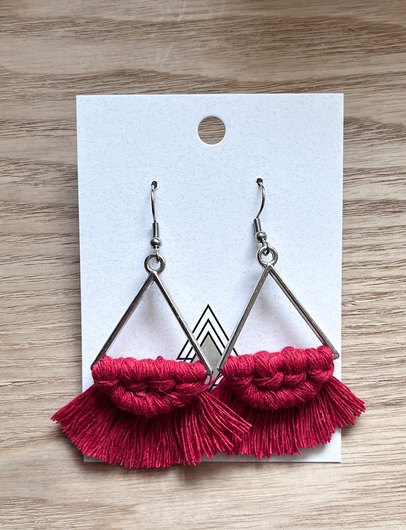 Lightweight Red Macrame Cotton Triangle Earrings - Earrings - Bijou Her -  -  - 