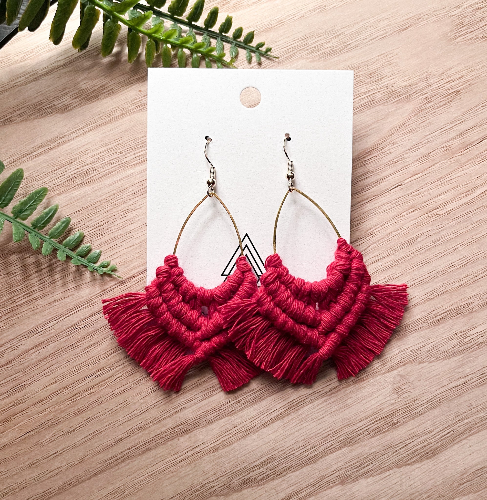 Lightweight Gold and Red Macrame Cotton Plant Hanger - Earrings - Bijou Her -  -  - 