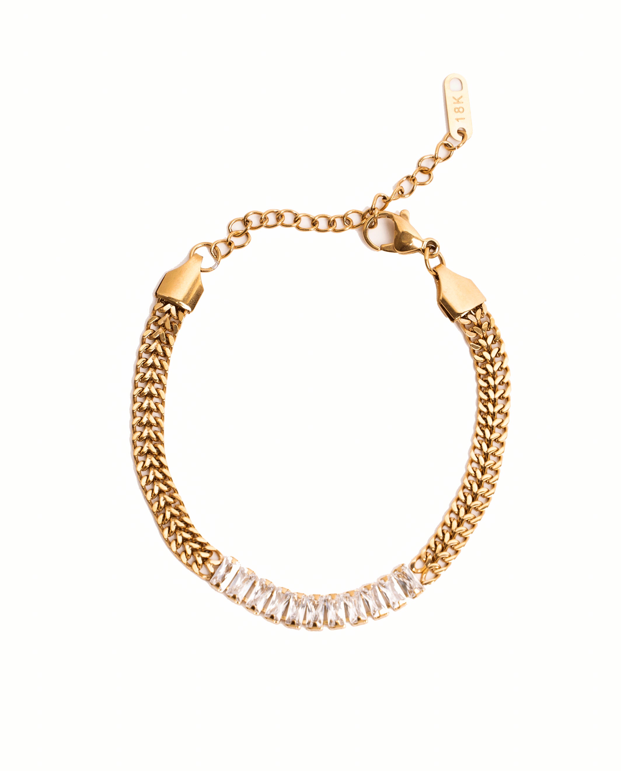 Marissa Cuban Chain Bracelet - Glittering Baguette Stones on 3D Woven Link - Jewelry & Watches - Bijou Her -  -  - 