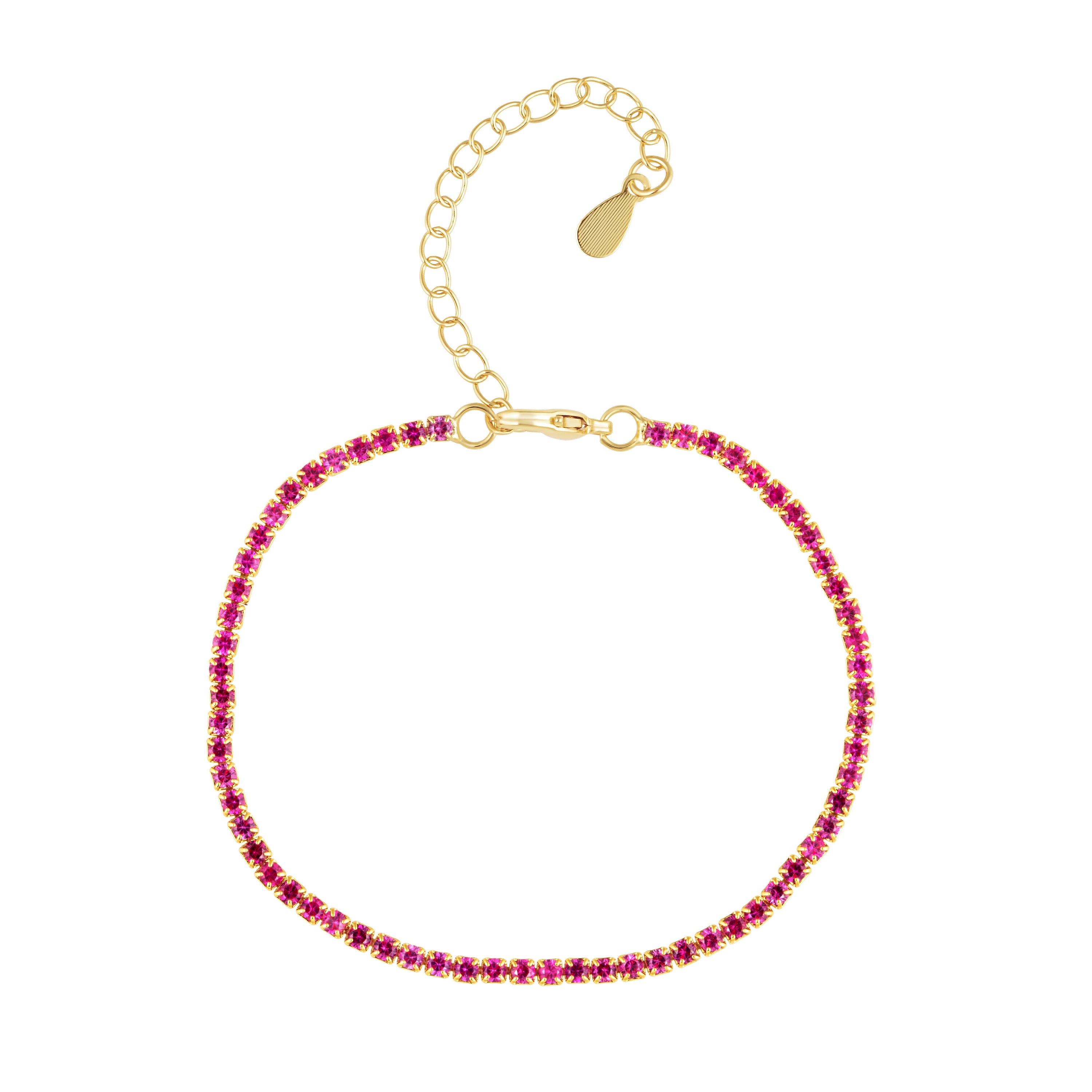 Pink CZ Tennis Bracelet - Adjustable, 18K Gold Plated, Hypoallergenic, Water and Tarnish Resistant - Jewelry & Watches - Bijou Her -  -  - 