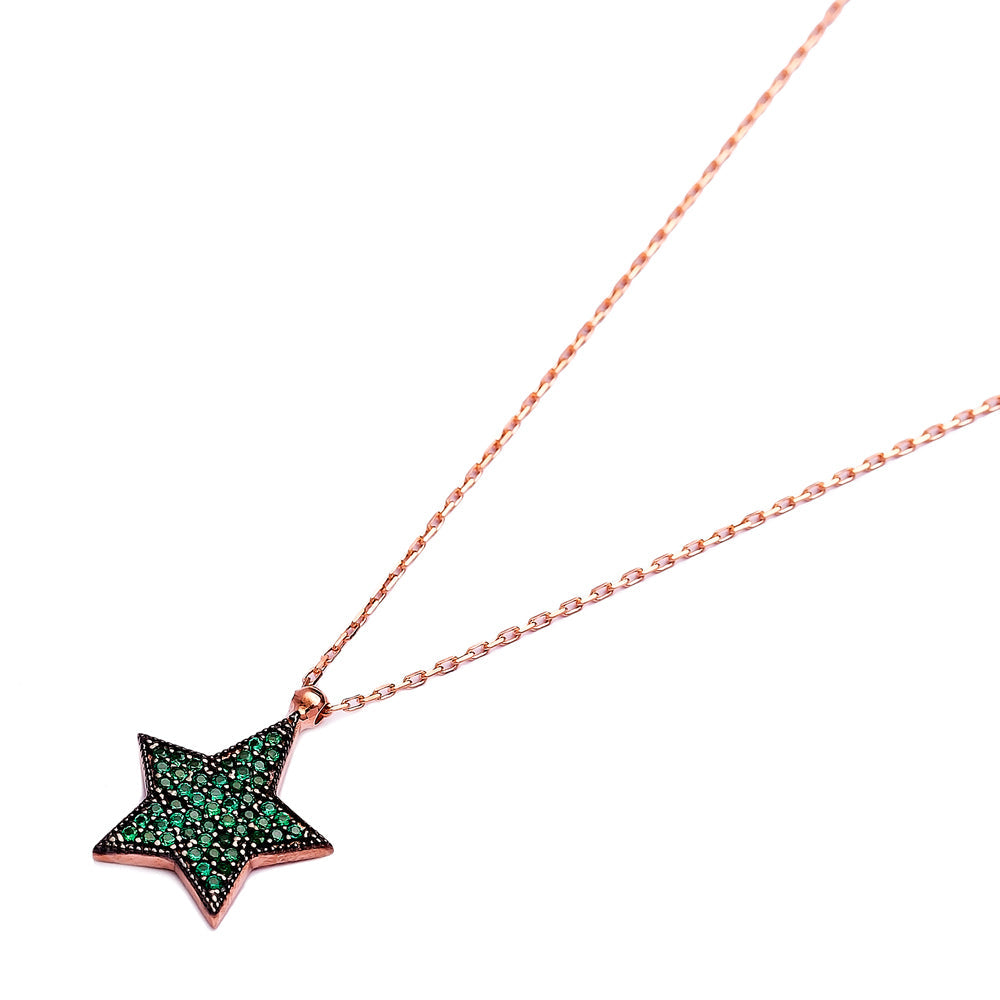 Isra Star Necklace: Sparkling CZs in Antique Finish - Jewelry & Watches - Bijou Her -  -  - 