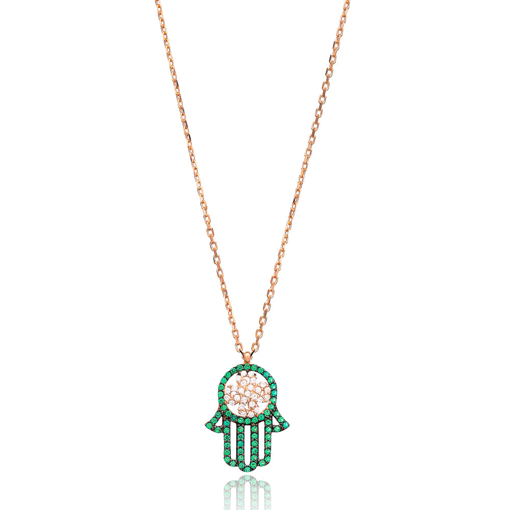 Green and White Cubic Zirconia Azra Hamsa Necklace - Sterling Silver Gold Plated
Keywords: Hamsa necklace, cubic zirconia, sterling silver, gold plating, talisman, property, vibrations, filigree, old world - Jewelry & Watches - Bijou Her -  -  - 