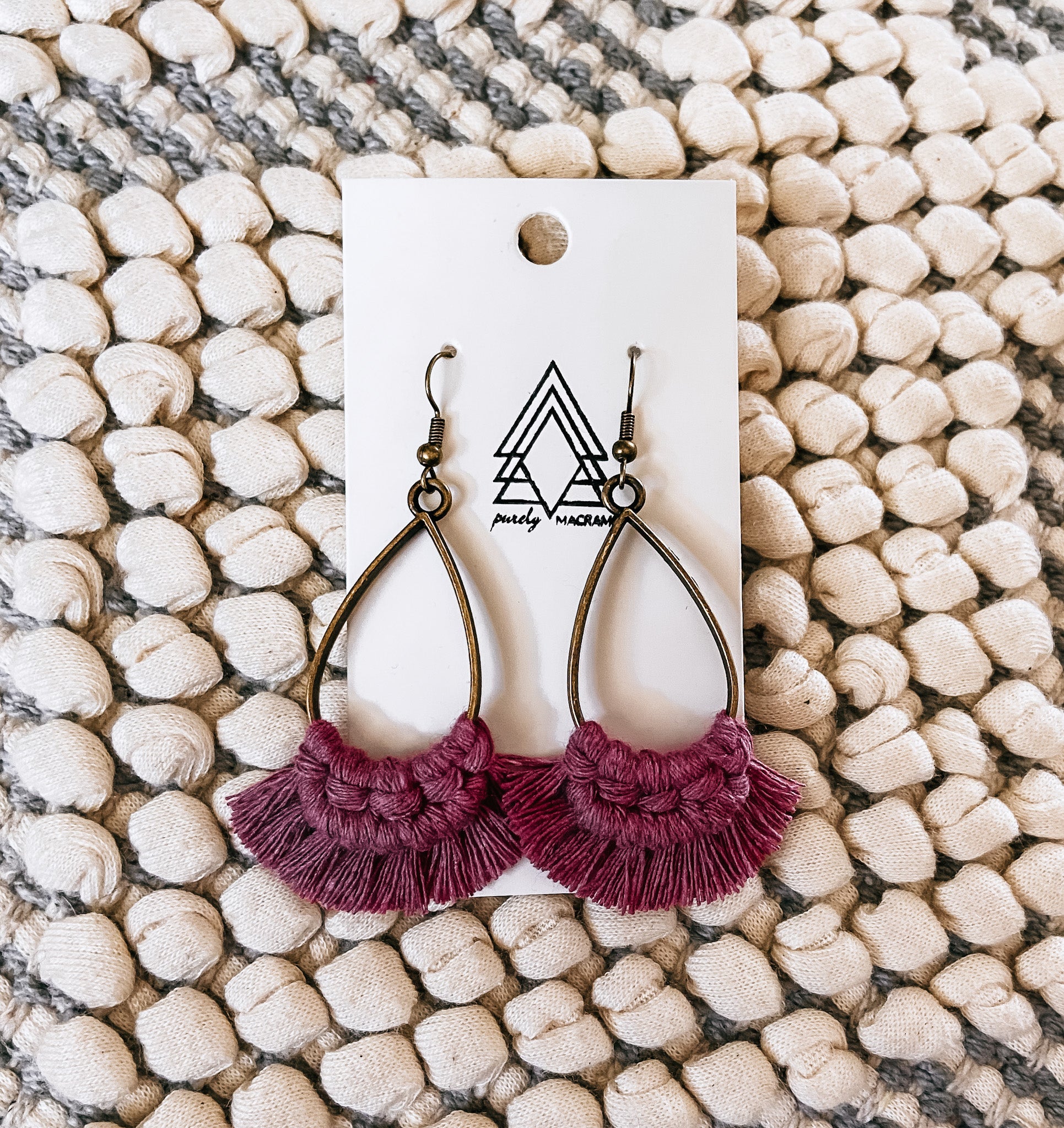 Lightweight Fuschia Macrame Teardrop Earrings - Lead and Nickel Free - Earrings - Bijou Her -  -  - 