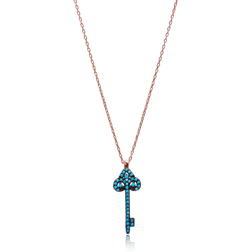 Nano Turquoise Sterling Silver Key Necklace with Yellow Gold Plating - 16-18 Length" - Jewelry & Watches - Bijou Her -  -  - 