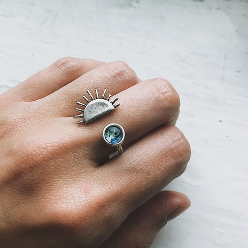 Sunrise Statement Ring - Adjustable Silver or Gold Tone Jewelry with Rhodium Plated Brass and Glass Materials - Jewelry & Watches - Bijou Her - Color -  - 