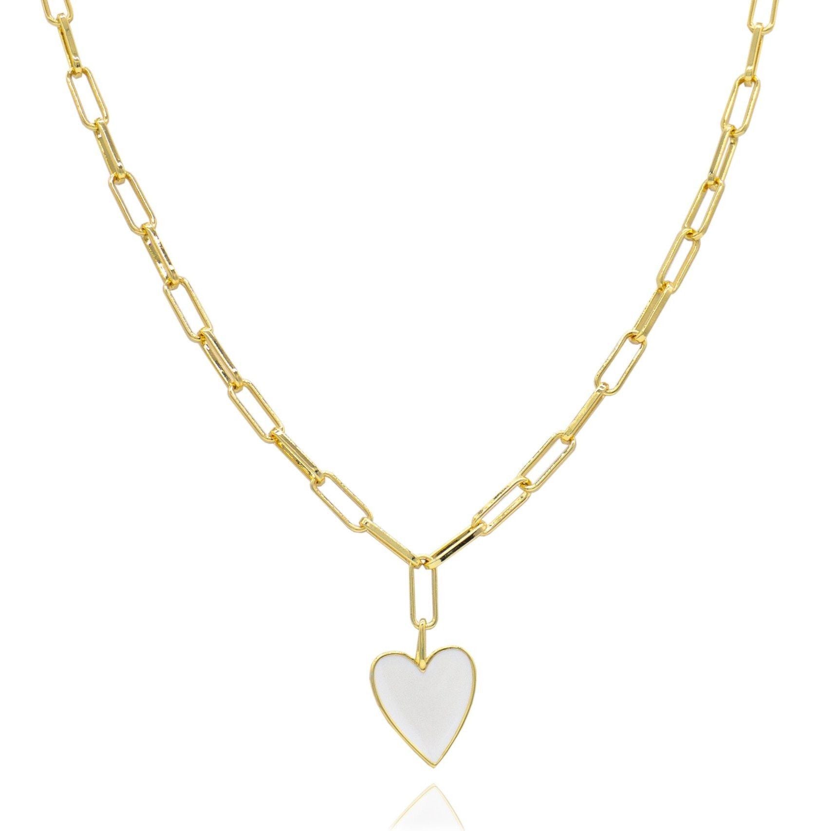 White Enamel Heart Necklace - 16" with 2" Extender - Jewelry & Watches - Bijou Her -  -  - 