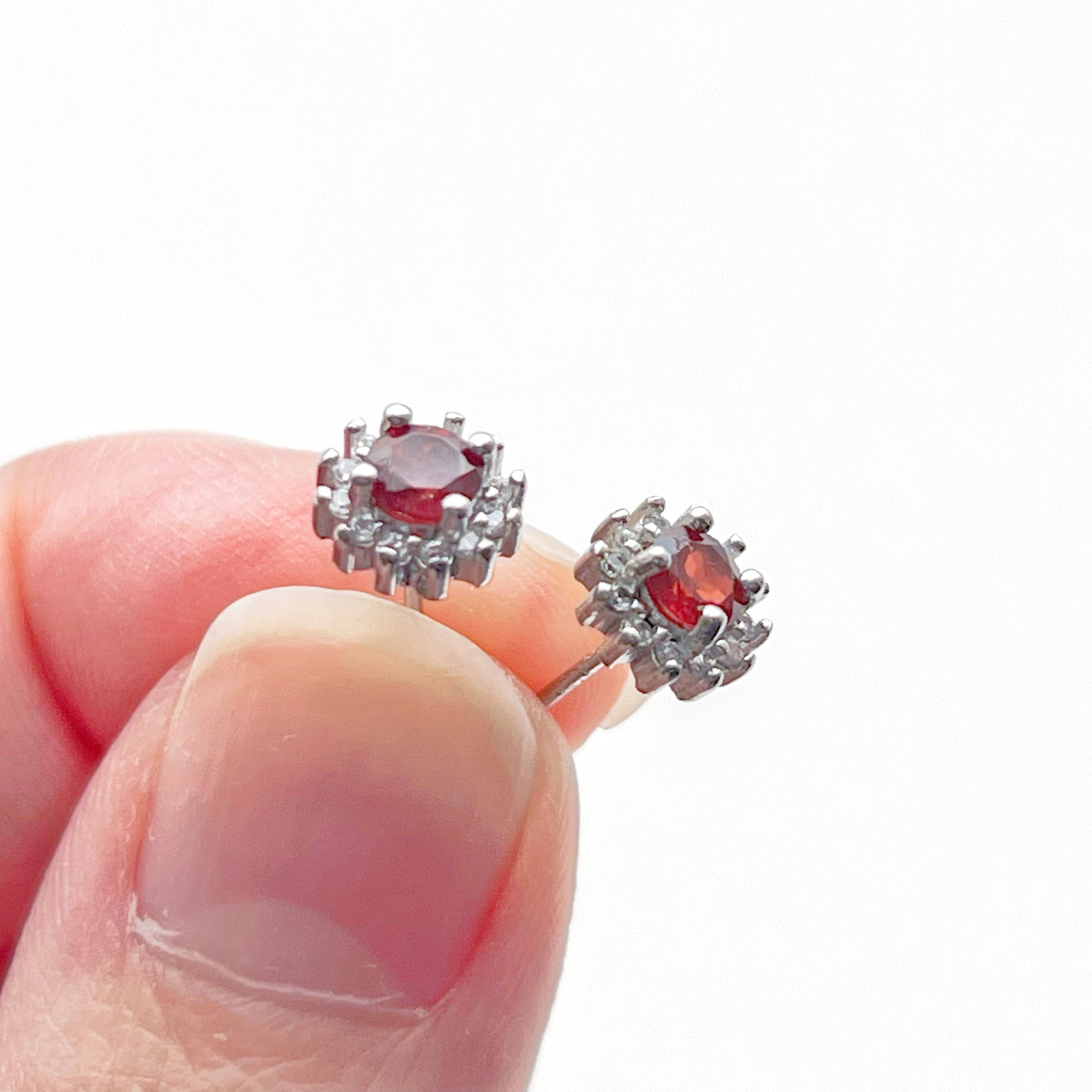 January Birthstone Garnet Silver Stud Earrings - Natural Red Gemstones in Hypoallergenic Sterling Silver - Jewelry & Watches - Bijou Her -  -  - 