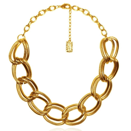 Polished and Brushed Gold Choker Necklace - Lightweight Double Links - 24kt Gold Plated Pewter - Necklaces - Bijou Her - Available Colors -  - 